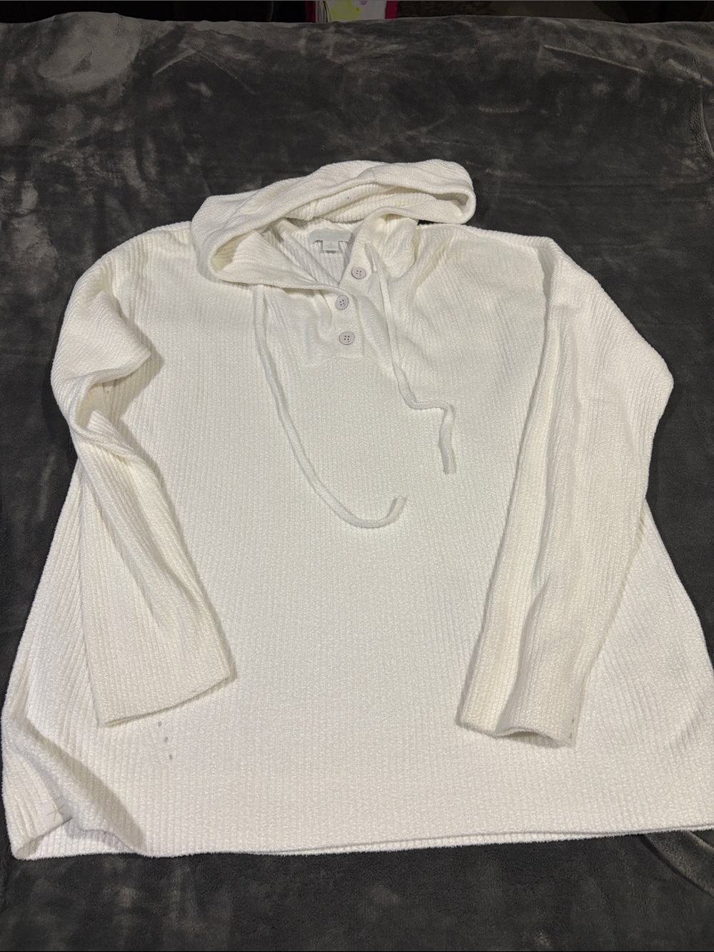 Barefoot Dreams Cream Hooded V-Neck Button Pullover